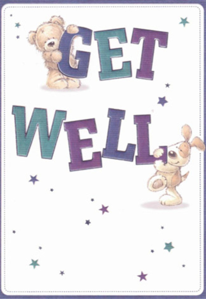 This enchanting get well card is a gentle beacon of hope, perfectly suited for lifting spirits throughout the vibrant streets of Holborn. The scene brims with the innocence of childhood friends: a plush teddy bear and an exuberant puppy, their illustrated fur rendered so delicately that one can almost sense their softness. Around them, playful stars arc and scatter like confetti, symbolic of heartfelt wishes circling through the air over Rosebery Avenue. Bold, oversized lettering forms the words 'Get Well,' shaded in calming purples and aquas, grounding the scene with a reassuring confidence akin to the comfort of receiving a thoughtfully arranged Holborn bouquet. The background glows in a pristine cream, much like the bright interiors of local flower shops, allowing every colour and contour to shine. The artistry in their posture-the bear's gentle smile, the puppy's lively glance-conveys tender support, as if these friends whisper a promise of recovery. Imagining this card paired with fresh flowers delivered to a home near Gray's Inn Road, the combined gesture radiates positivity and genuine care. It's an illustration filled with warmth, a visual embrace carrying the community's best wishes to anyone in need of encouragement.